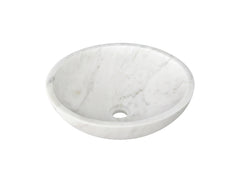 White natural marble bathroom vessel sink, semi-polished surface, natural stone, genuine marble, real marble,  ⌀15.7XH5.9 inches/ ⌀400XH150 mm