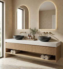 Luxury Dark Grey Natural Marble Vessel Sink , 15.8" Round Matte Finish Stone Basin, Solid One-Piece Carved, Above-Counter Vanity, Bowl for Bathroom & Spa (40cmx15cm)