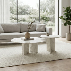 White natural marble coffee table set, small table, living room table, natural stone, genuine marble, real marble