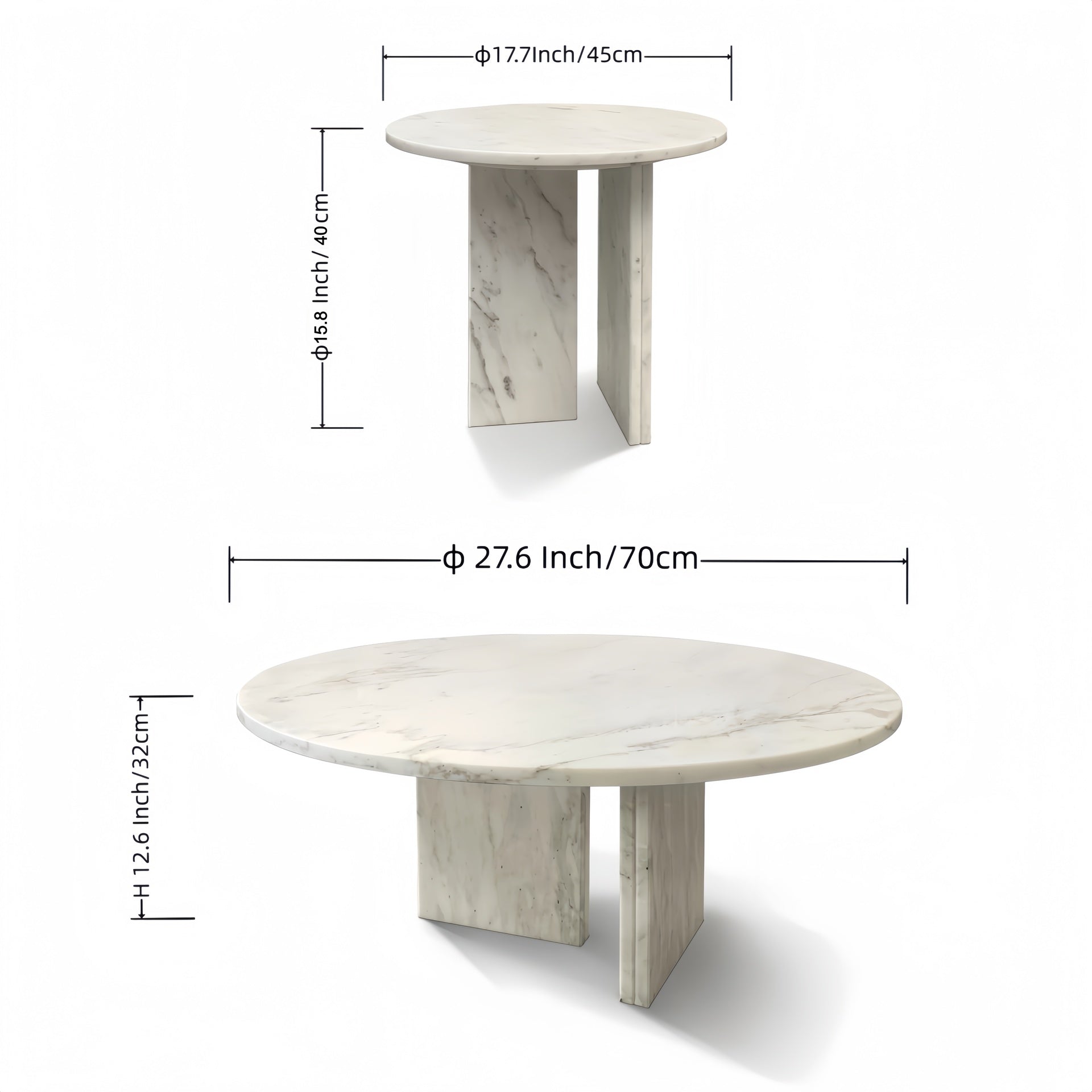 White natural marble coffee table set, small table, living room table, natural stone, genuine marble, real marble