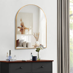 30x40 Inch Gold Metal Framed Arched Bathrrom Mirror for Wall.