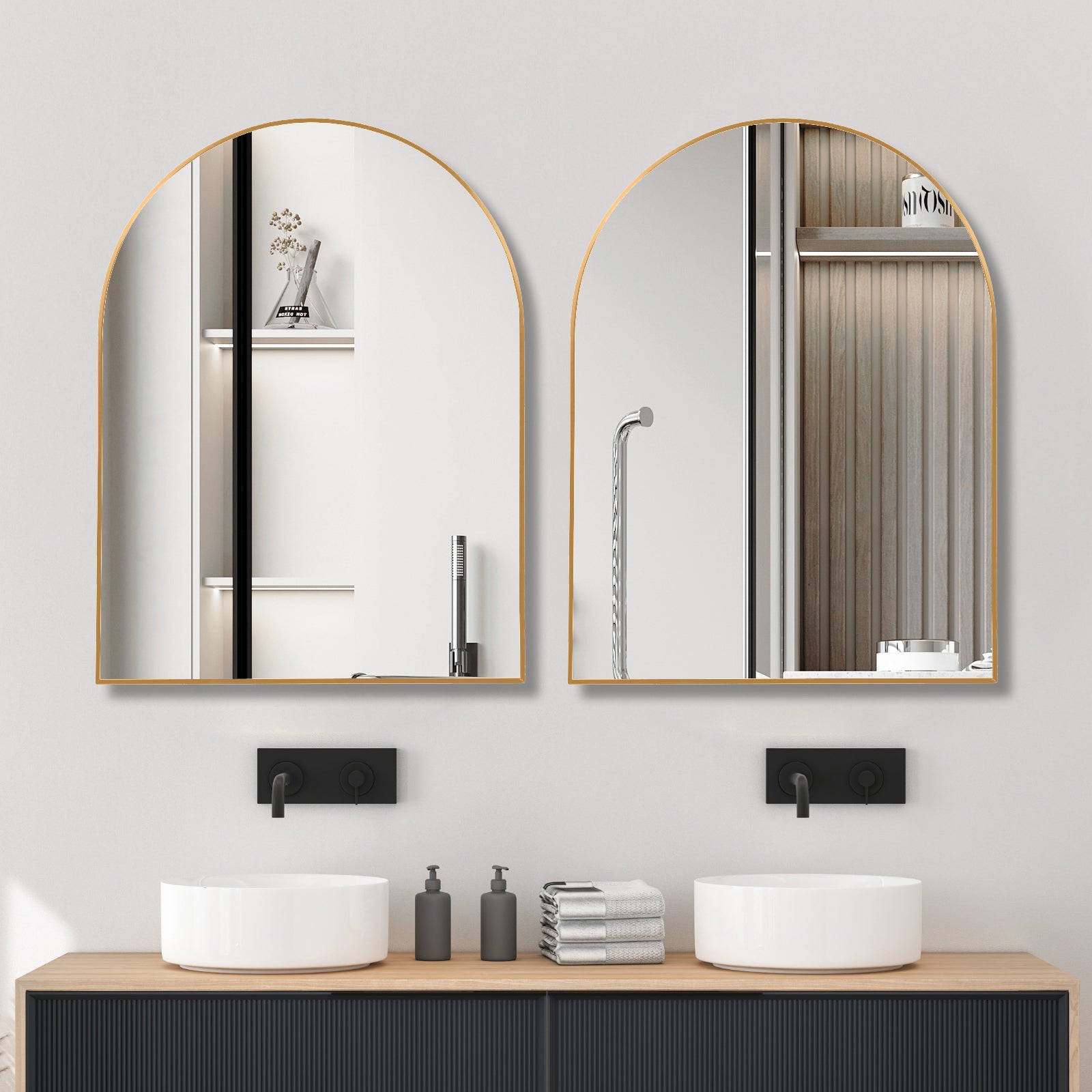 30x40 Inch Gold Metal Framed Arched Bathrrom Mirror for Wall.