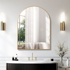 30x40 Inch Gold Metal Framed Arched Bathrrom Mirror for Wall.