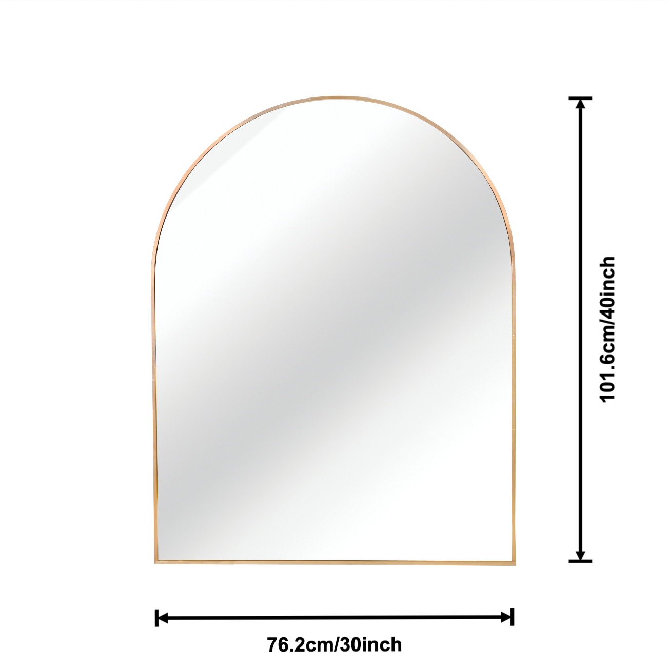 30x40 Inch Gold Metal Framed Arched Bathrrom Mirror for Wall.
