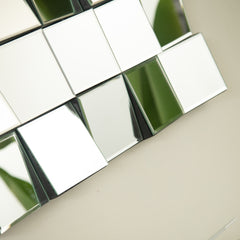 24'' Plash Mirror, 3D Square Splicing Artistic PU Material Decorative Mirror, Suitable for Bathroom, Bedroom, Living Room, Corridor, Entryway, etc.