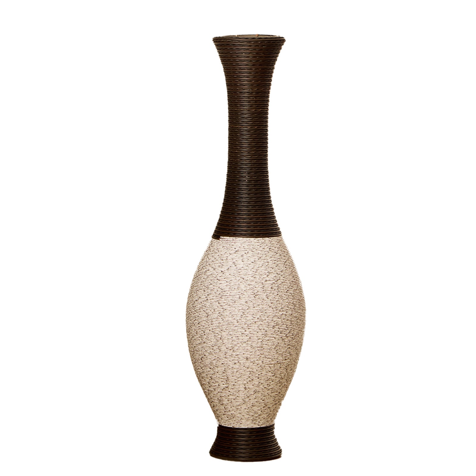 Hand-Woven PVC Rattan Look Floor Vase, 39.37 Inch Tall Decorative Vase for Home Decor, Brown & Beige Two-Tone Farmhouse Vase for Living Room, Christmas Holiday Decor