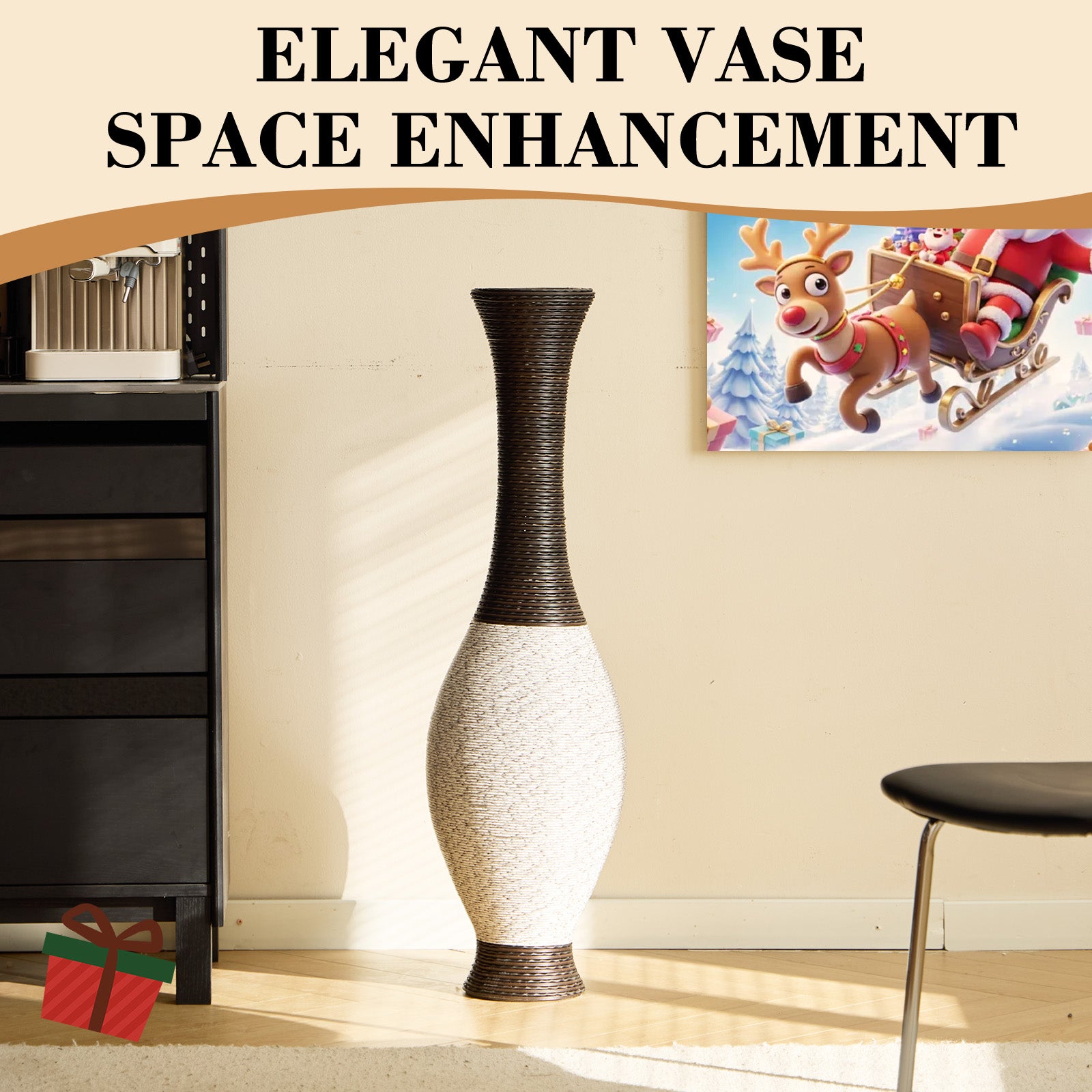 Hand-Woven PVC Rattan Look Floor Vase, 39.37 Inch Tall Decorative Vase for Home Decor, Brown & Beige Two-Tone Farmhouse Vase for Living Room, Christmas Holiday Decor