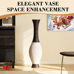 Hand-Woven PVC Rattan Look Floor Vase, 39.37 Inch Tall Decorative Vase for Home Decor, Brown & Beige Two-Tone Farmhouse Vase for Living Room, Christmas Holiday Decor