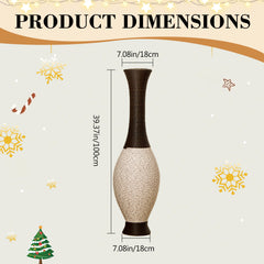 Hand-Woven PVC Rattan Look Floor Vase, 39.37 Inch Tall Decorative Vase for Home Decor, Brown & Beige Two-Tone Farmhouse Vase for Living Room, Christmas Holiday Decor