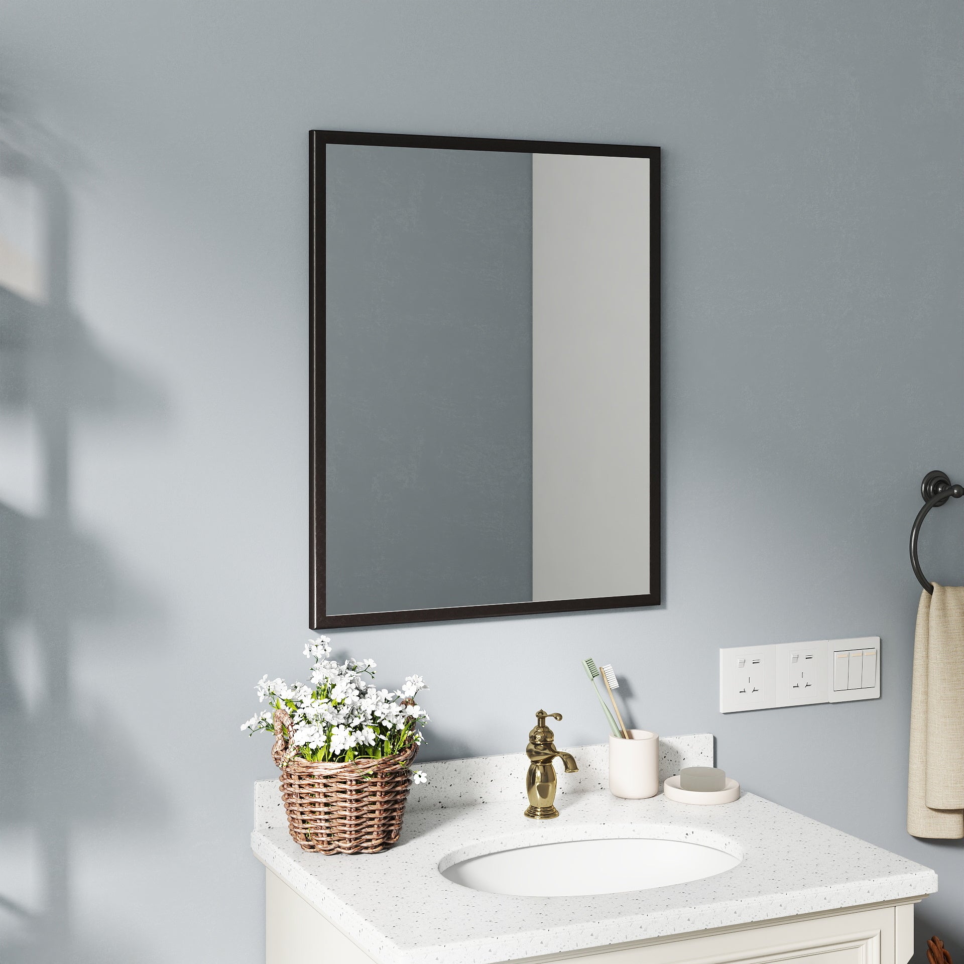 Elevate Your Bathroom Aesthetic with This 24-inch Aluminum Black Mirror!