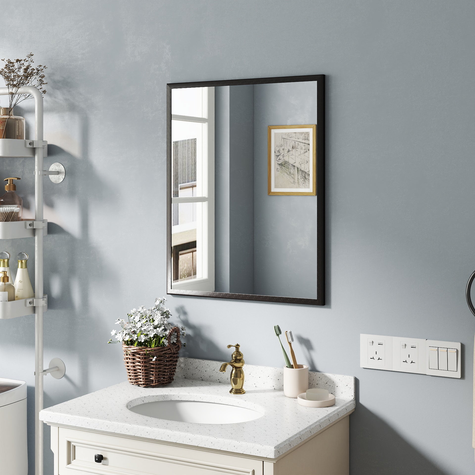 Elevate Your Bathroom Aesthetic with This 24-inch Aluminum Black Mirror!