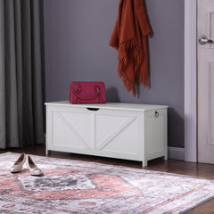Storage Chest,Storage Bench,Retro Toy Box Organizer ,Entryway Storage Bench with 2 Hinges,Easy Assembly,White
