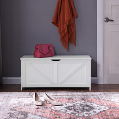 Storage Chest,Storage Bench,Retro Toy Box Organizer ,Entryway Storage Bench with 2 Hinges,Easy Assembly,White