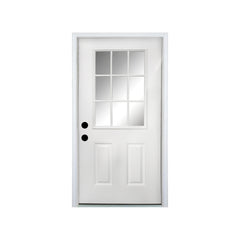 36 x 80 Fiberglass Entry Door Slab, 9 Lite Low-E Glass - Primed Front Door for Home's Front Entrance, Right Hand Inswing, White Oak Wooden Grain Knock-Down Door Slab