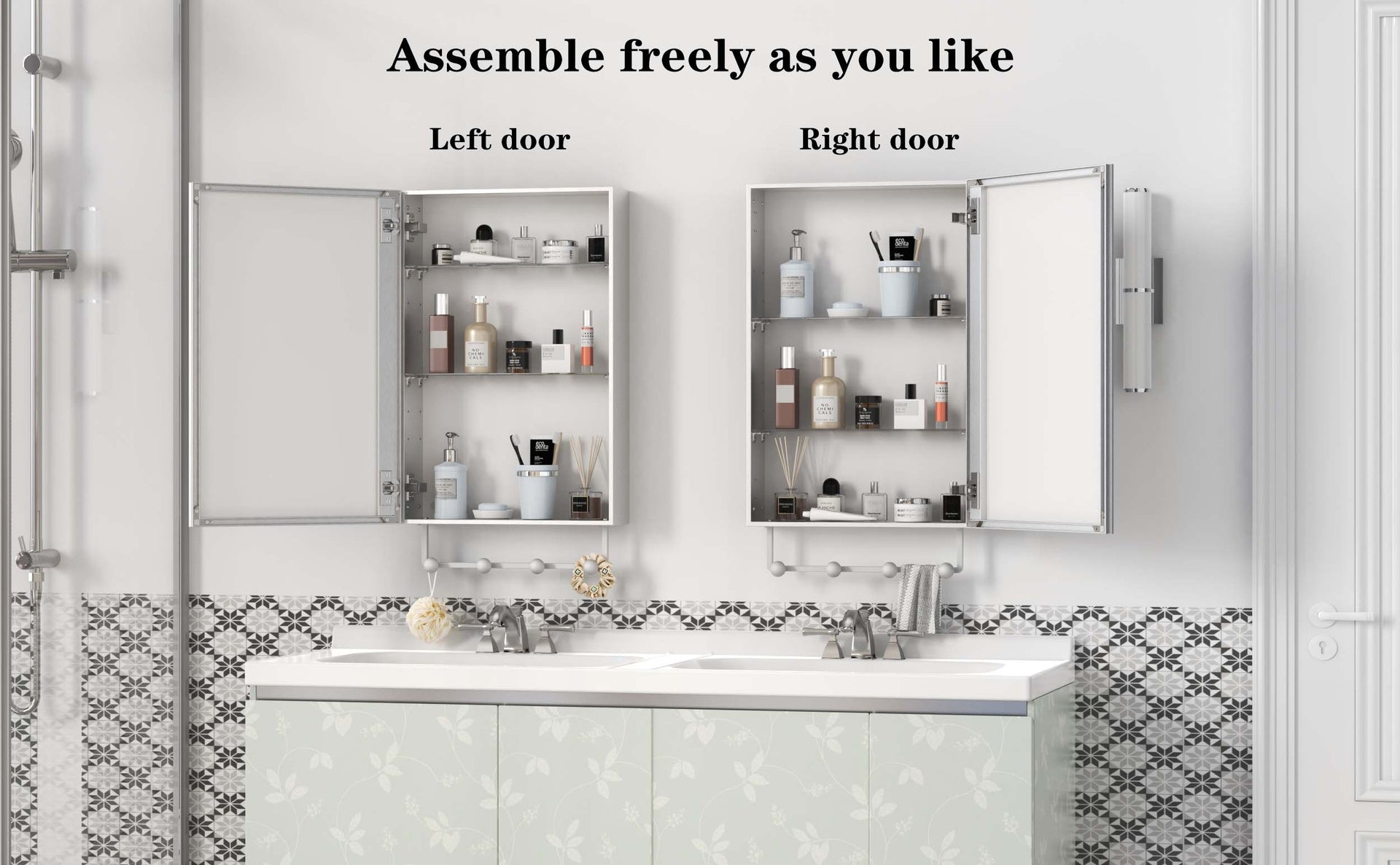16'' x 24'' Medicine Cabinet with Mirror for Bathroom, Wall Mounted Bathroom Mirror with Storage, Adjustable Shelves, Aluminum Framework, Surface Mount Silver