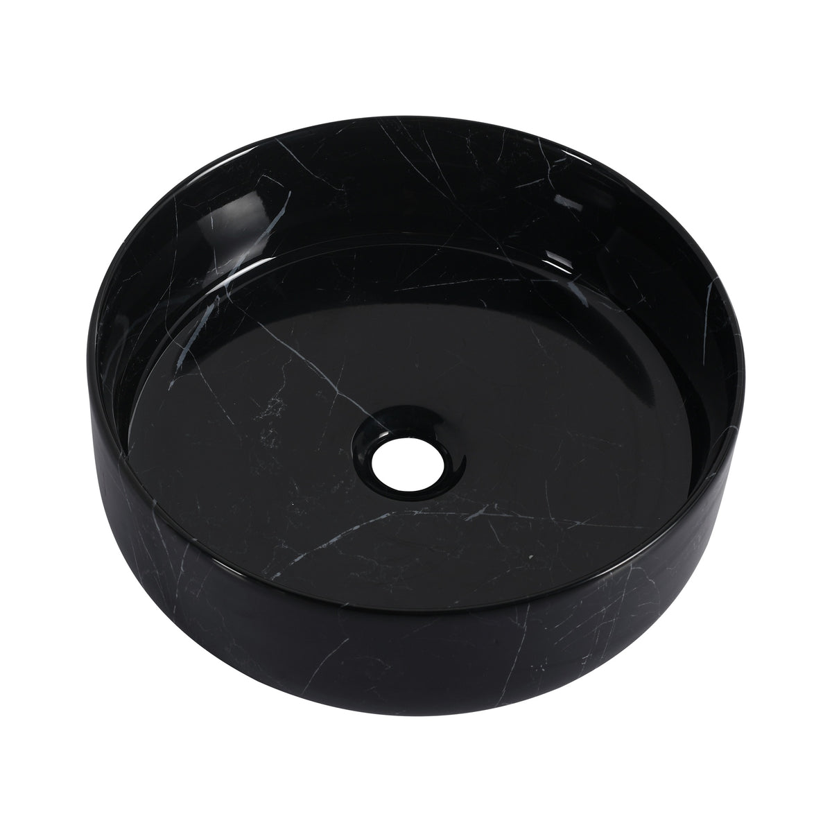 Ceramic Round Above Counter Bathroom Sink Art Basin, Black Background With White Patterns (BAA0014012RR)