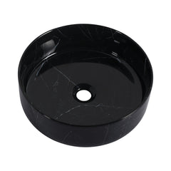 Ceramic Round Above Counter Bathroom Sink Art Basin, Black Background With White Patterns (BAA0014012RR)
