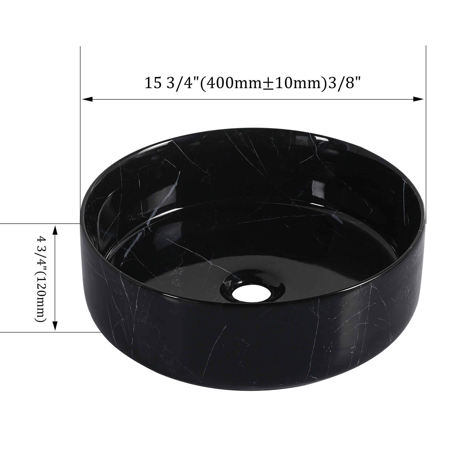 Ceramic Round Above Counter Bathroom Sink Art Basin, Black Background With White Patterns (BAA0014012RR)