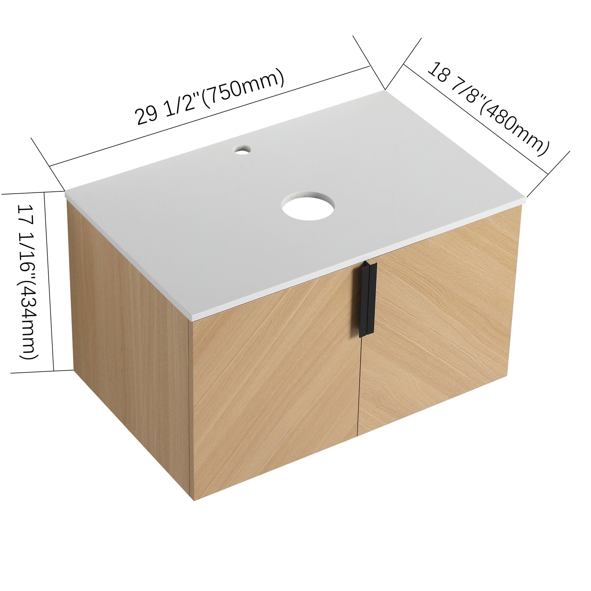 30" Bathroom Vanity With Top Artificial Stone Slab, 2-Soft Close Door, Wall-Mounted Mounting Design, KD-Packing  (Vanity Only, Without Sink)