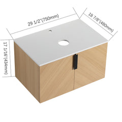 30" Bathroom Vanity With Top Artificial Stone Slab, 2-Soft Close Door, Wall-Mounted Mounting Design, KD-Packing  (Vanity Only, Without Sink)