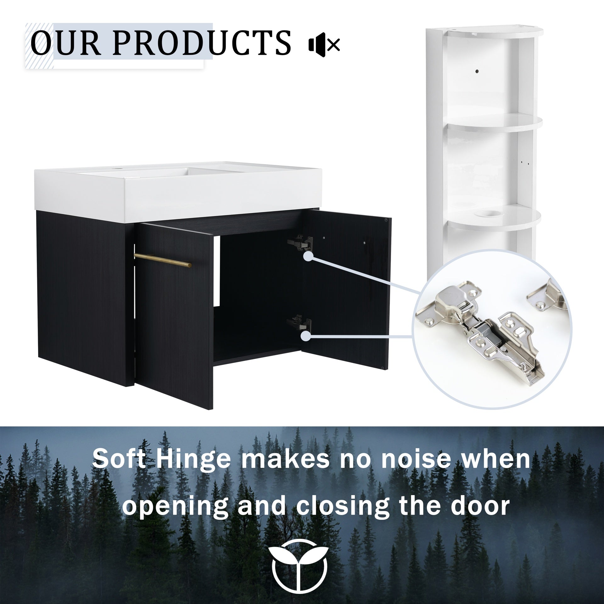 30 Inch Wall-Mounted Bathroom Vanity with Sink and Storage Rack, Thick Edged Resin Basin, KD-Package