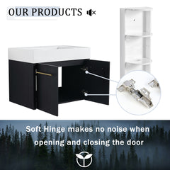 30 Inch Wall-Mounted Bathroom Vanity with Sink and Storage Rack, Thick Edged Resin Left Basin, KD-Package