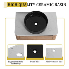 30'' Wall-Mounted Bathroom Vanity With Ceramic Art Sink & 2-Soft-Close Door, KD-Packing, Plywood