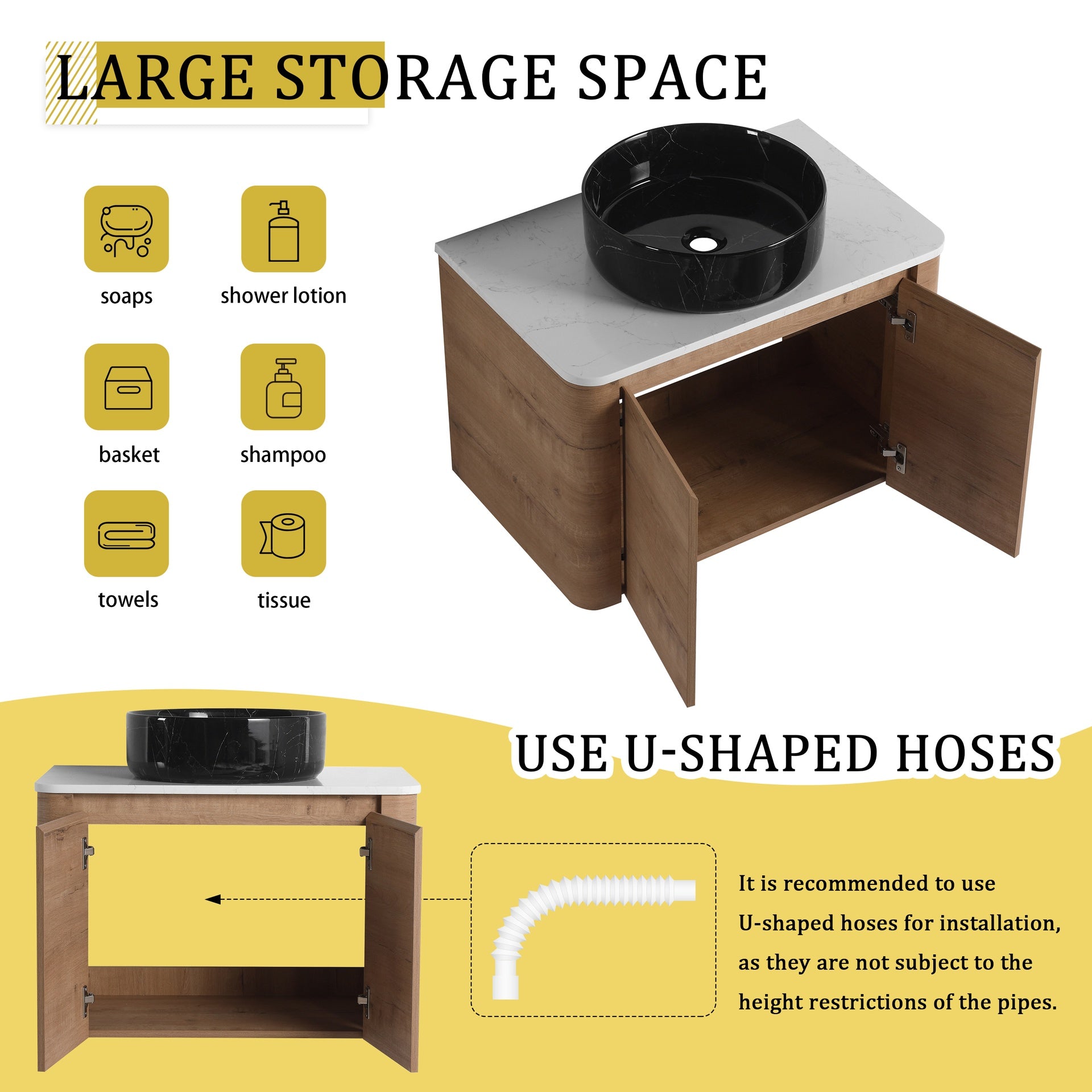 30'' Wall-Mounted Bathroom Vanity With Ceramic Art Sink & 2-Soft-Close Door, KD-Packing, Plywood