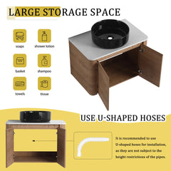 30'' Wall-Mounted Bathroom Vanity With Ceramic Art Sink & 2-Soft-Close Door, KD-Packing, Plywood