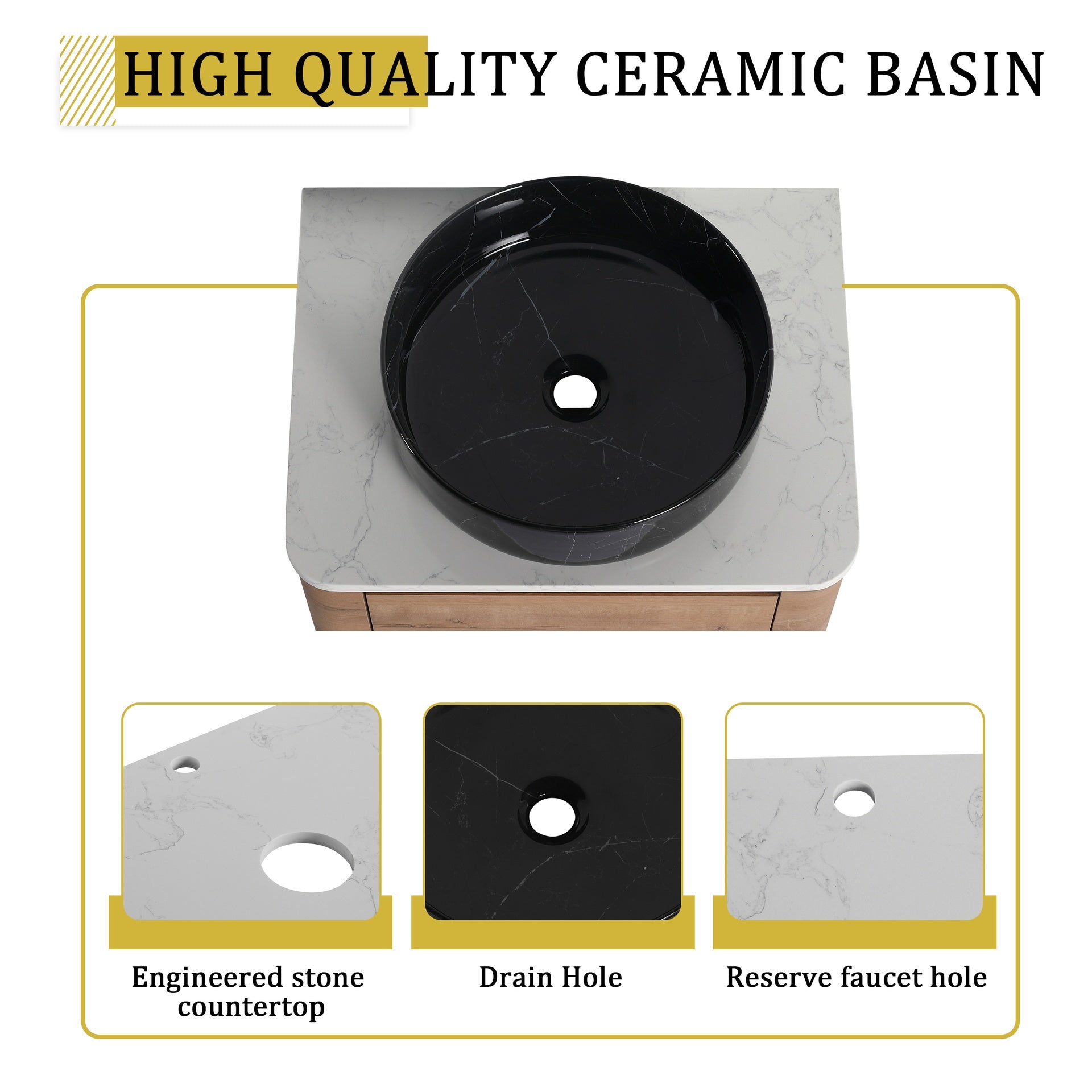 24'' Wall-Mounted Bathroom Vanity With Ceramic Art Sink & 1-Soft-Close Door, KD-Packing, Plywood
