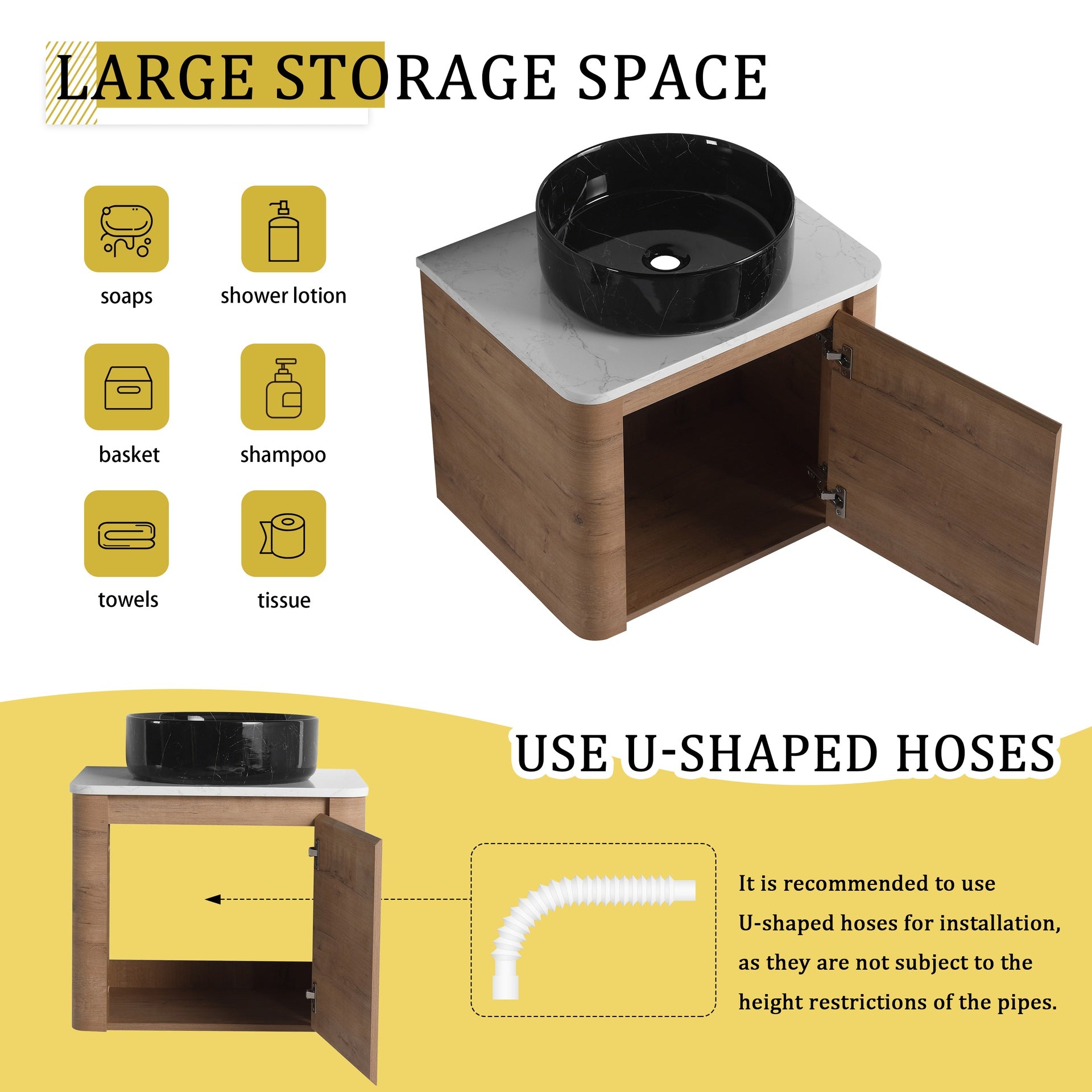 24'' Wall-Mounted Bathroom Vanity With Ceramic Art Sink & 1-Soft-Close Door, KD-Packing, Plywood