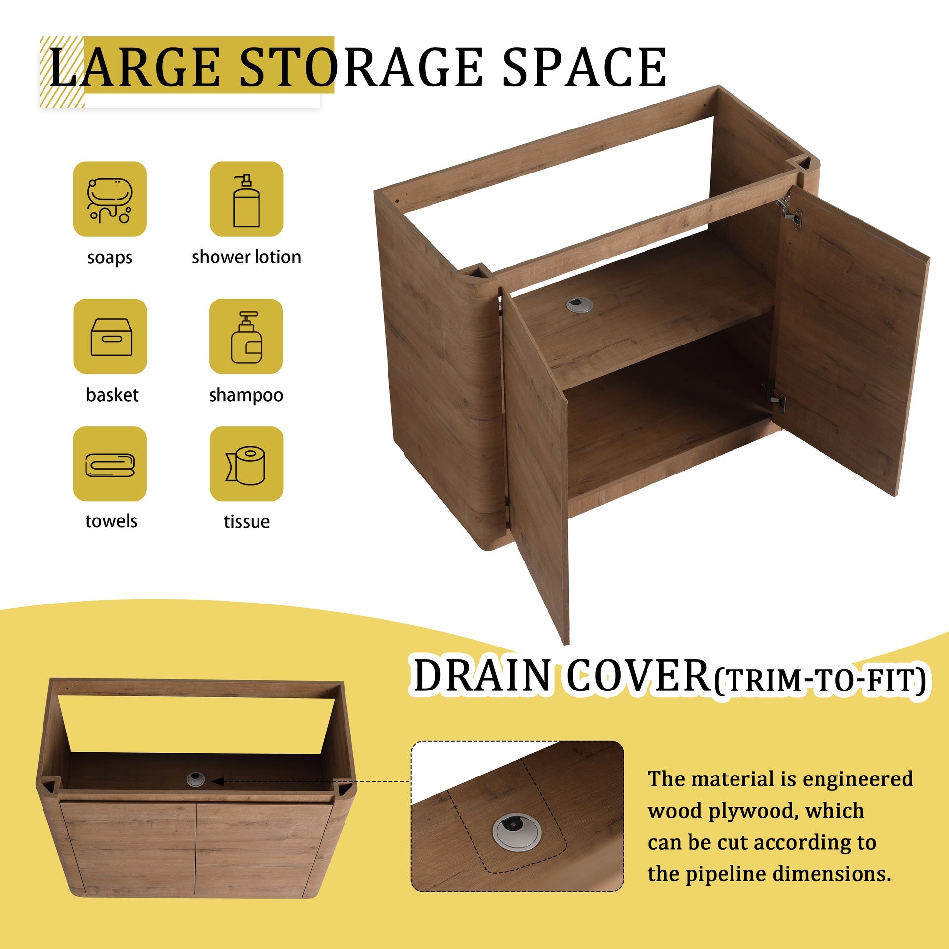 40'' Freestanding Bathroom Vanity with White Ceramic Sink & 2-Soft-Close Door, KD-Packing, Plywood