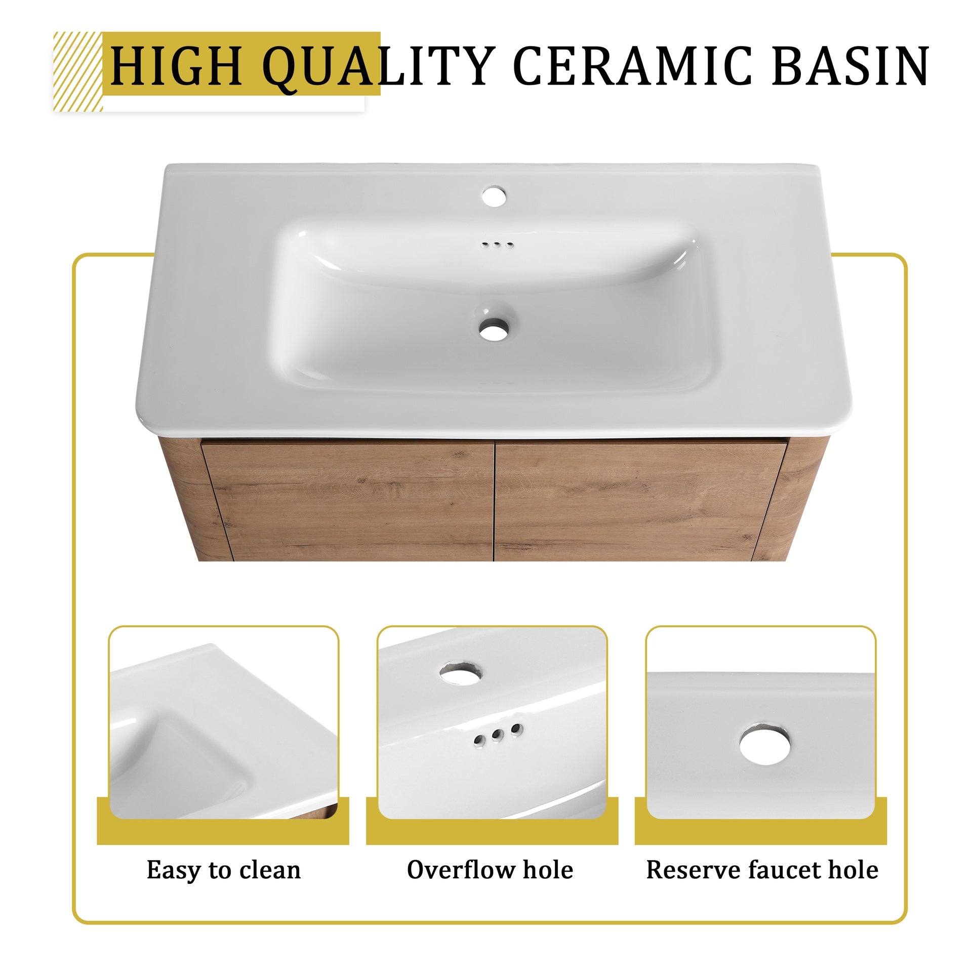 40'' Freestanding Bathroom Vanity with White Ceramic Sink & 2-Soft-Close Door, KD-Packing, Plywood