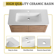 40'' Freestanding Bathroom Vanity with White Ceramic Sink & 2-Soft-Close Door, KD-Packing, Plywood
