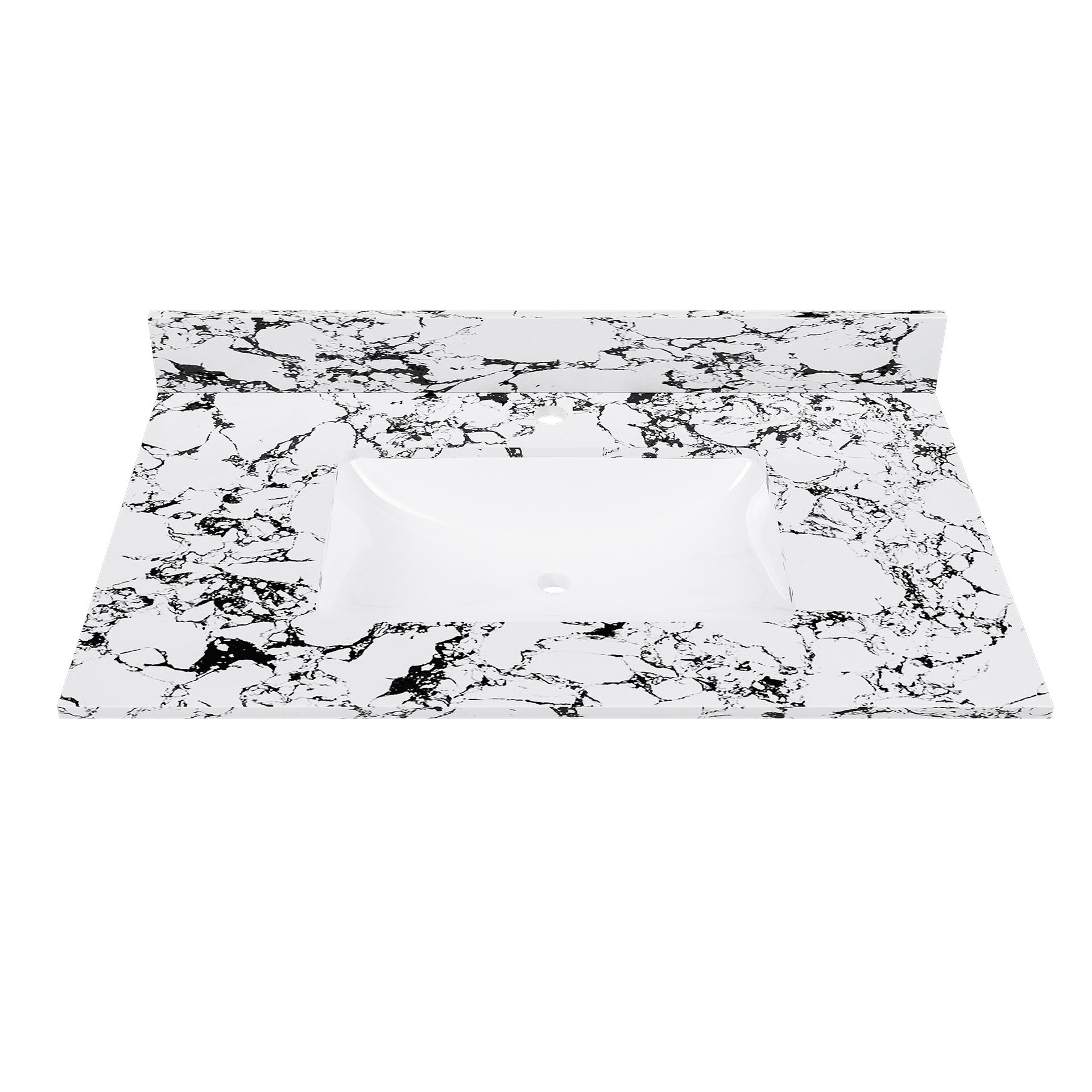37"x22" Bathroom Vanity Top, with Undermount Ceramic Sink and Backsplash, artificial marble Bathroom Vanity Top with 1 Pre-Drilled Hole, New Carrara white and black( only Bathroom Vanity Top )