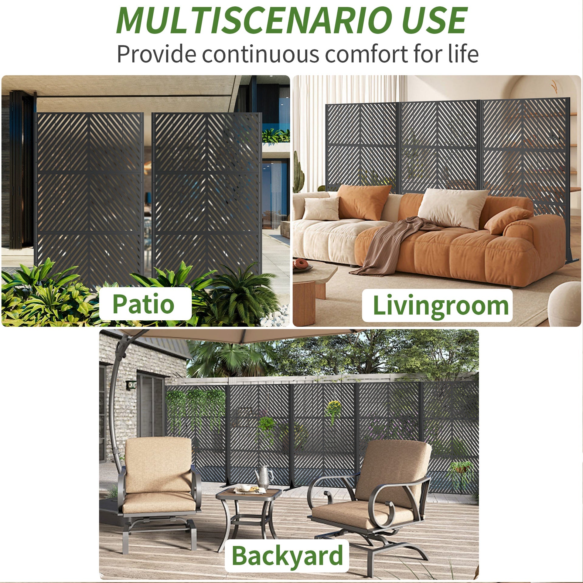 Metal Privacy Screen for Outdoor Freestanding, 72" H x 46" W Decorative Metal Fence Panels with Stable Base, Portable Divider Screens for Patio, Deck, Balcony, Backyard, Garden