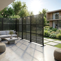 Metal Privacy Screen for Outdoor Freestanding, 72" H x 46" W Decorative Metal Fence Panels with Stable Base, Portable Divider Screens for Patio, Deck, Balcony, Backyard, Garden