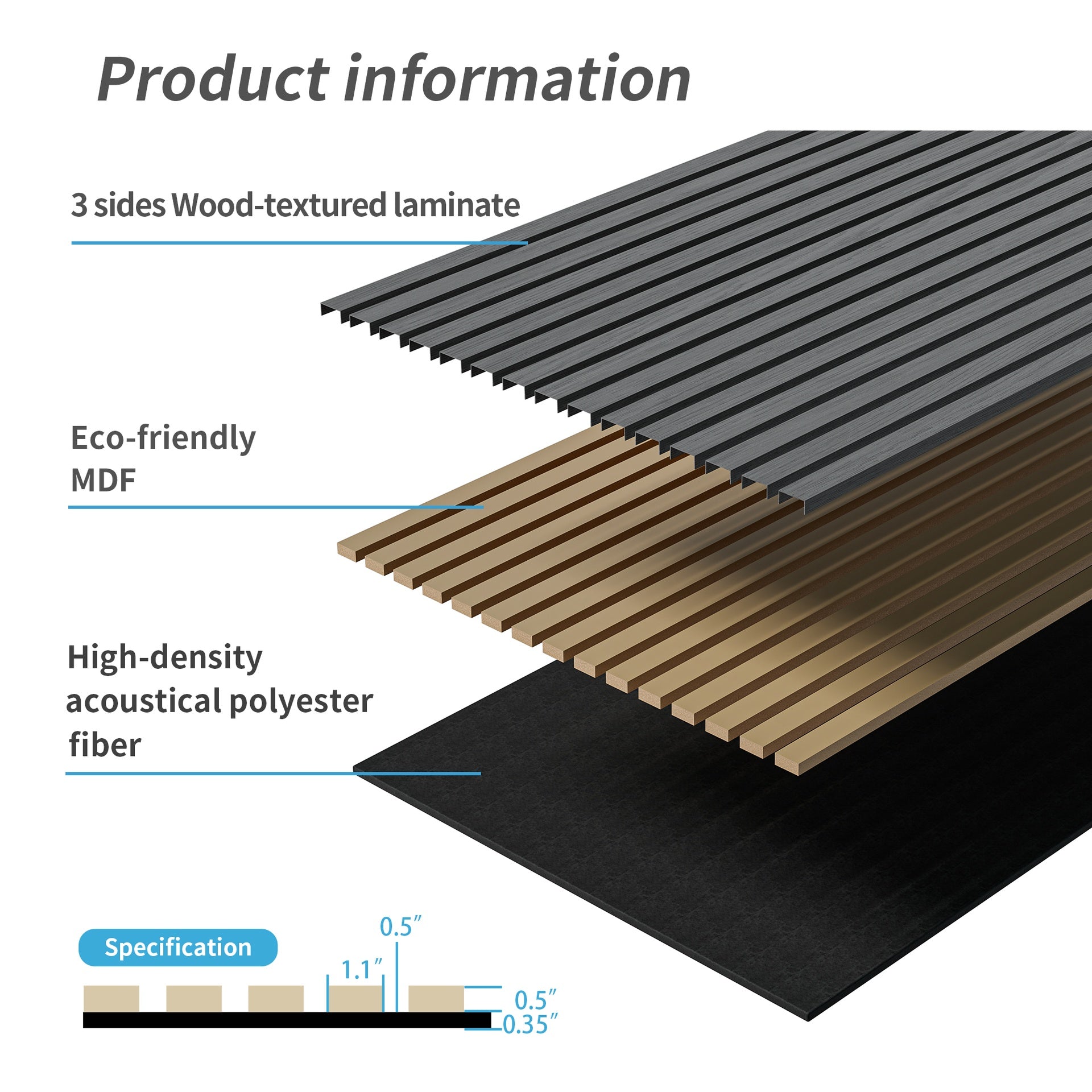 Wood Panels for Wall Slat Wall Panels, 4PC Wood Slat Acoustic Panels for Wall and Ceiling - 3D Fluted Sound Absorbing Panel with Three Sides Fully Wrapped on  Wood Finish -45.27''X23.62''(GRAY)