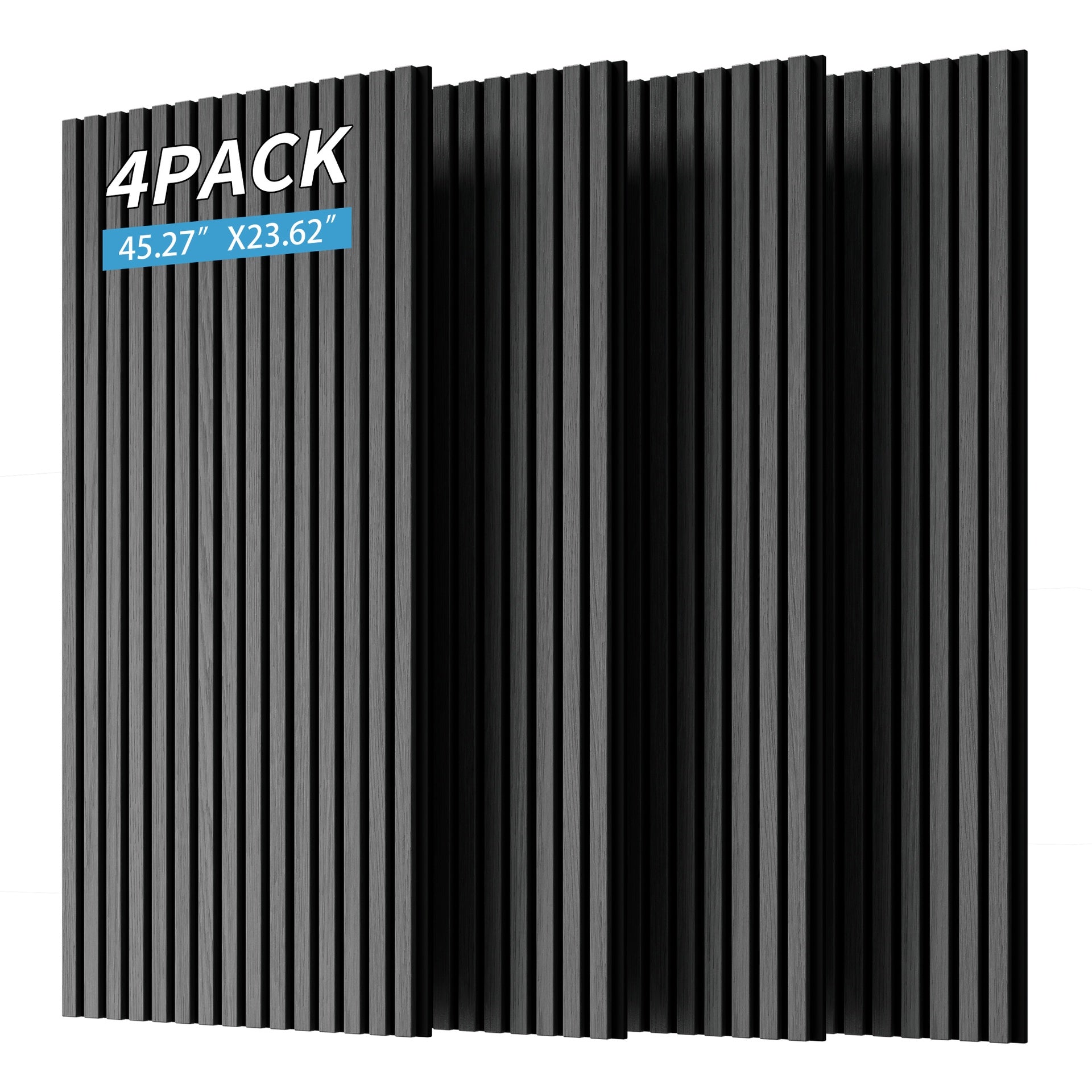 Wood Panels for Wall Slat Wall Panels, 4PC Wood Slat Acoustic Panels for Wall and Ceiling - 3D Fluted Sound Absorbing Panel with Three Sides Fully Wrapped on  Wood Finish -45.27''X23.62''(GRAY)