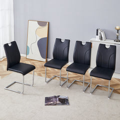 Black PU Dining Chair Set.Uniquely designed black dining chairs. PU material, paired with silver metal chair legs. Suitable for offices, restaurants, kitchens, conference rooms, etc.(Set of 4)