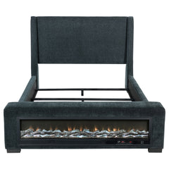 Sebastian Dark Blue Upholstered Queen Audio Flame Visualizer Bed