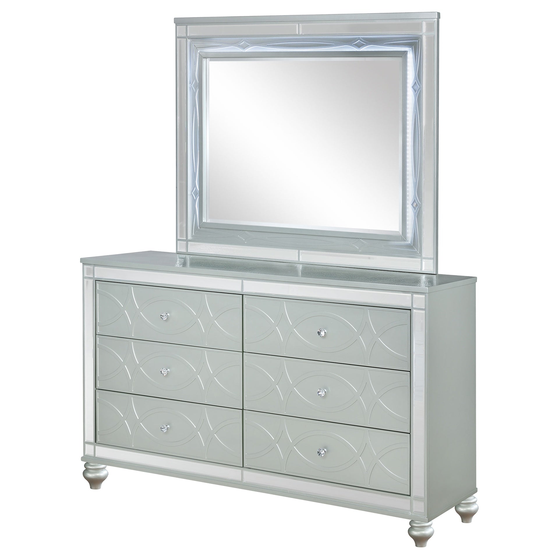 Arabesque Silver Metallic 6-drawer Dresser with Mirror