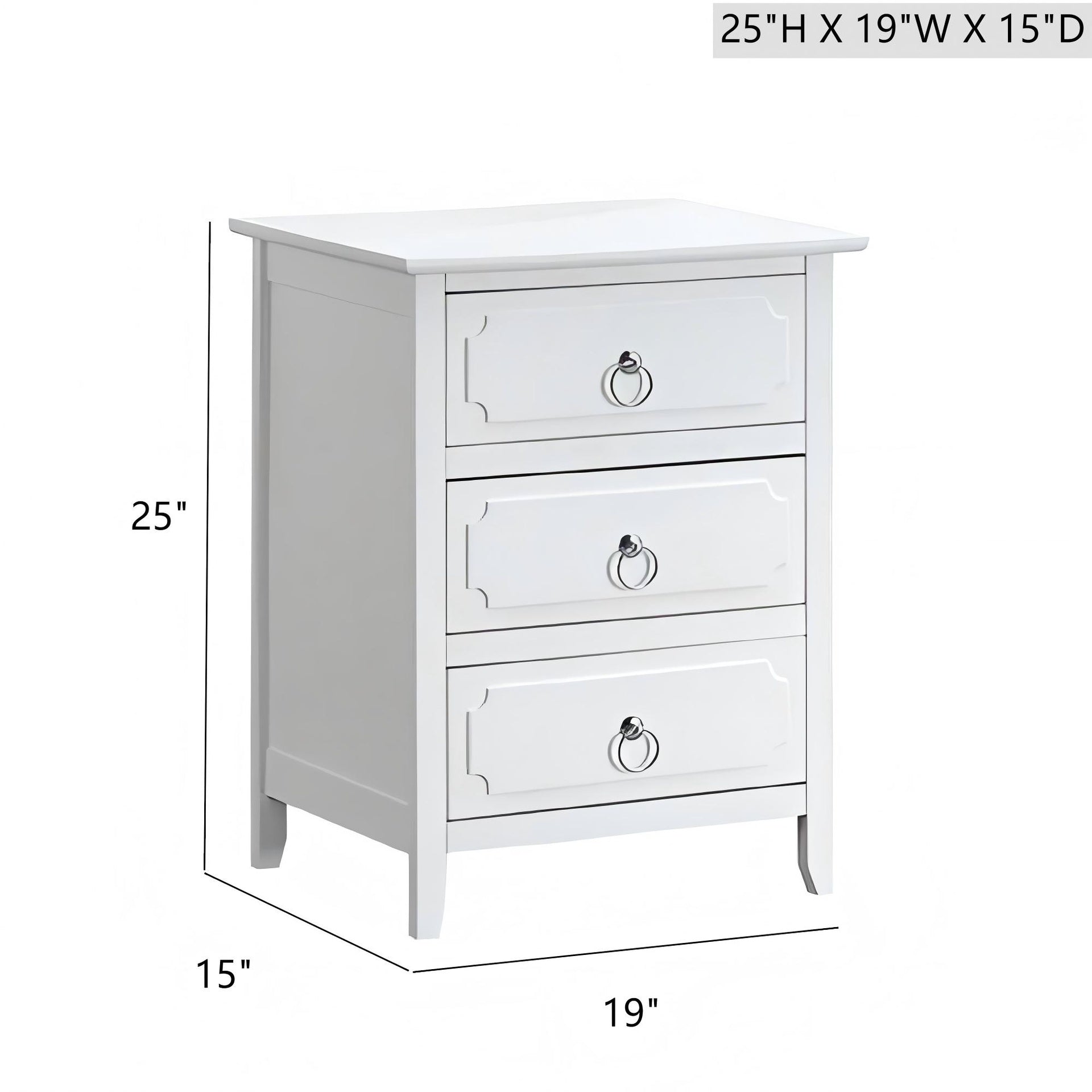 Daniel G0090-N  3 Drawer Nightstand  White