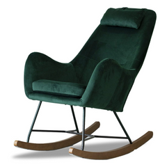 Chelsea Velvet Rocking Chair in Green with Comfortable Design for Home and Nursery for Living Room Bedroom Waiting Room 38.5"H x 27.5"W x 36"D