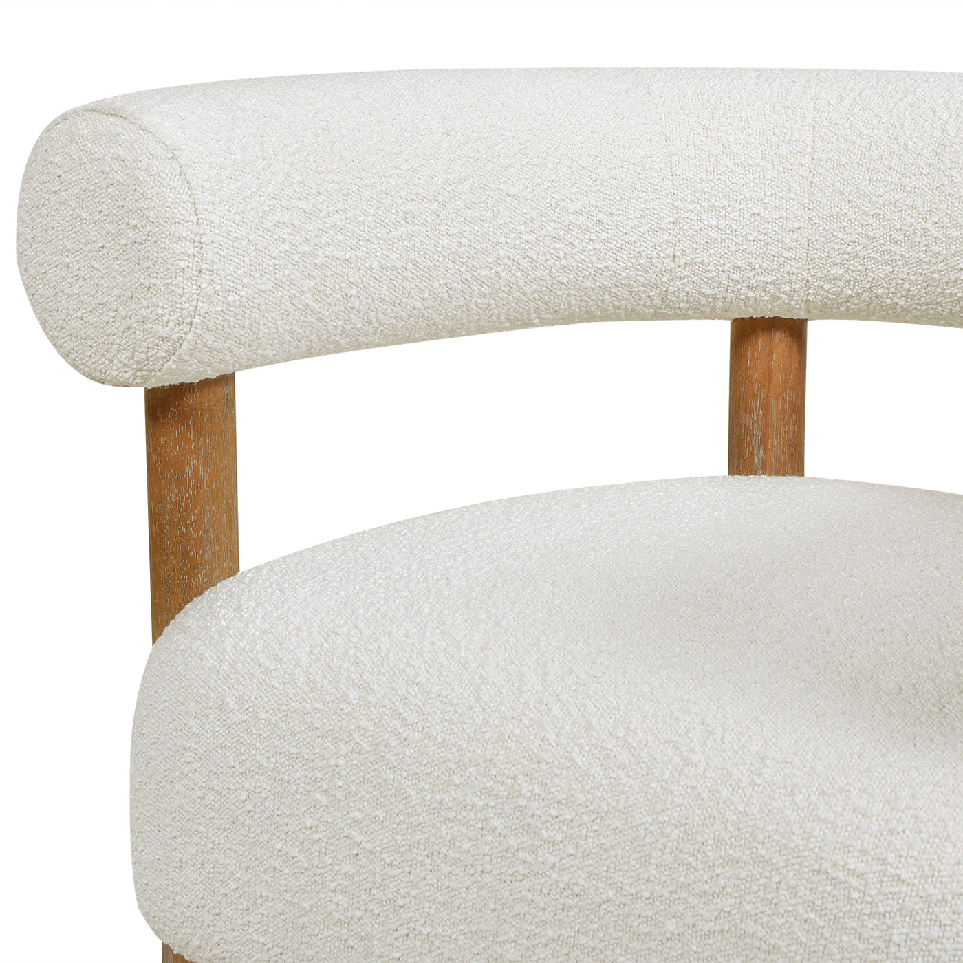 Fuji 37" Mid Century Modern Barrel Accent Arm Chair, Ivory White Boucle