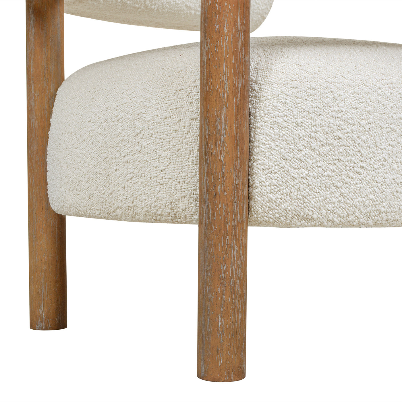 Fuji 37" Mid Century Modern Barrel Accent Arm Chair, Ivory White Boucle