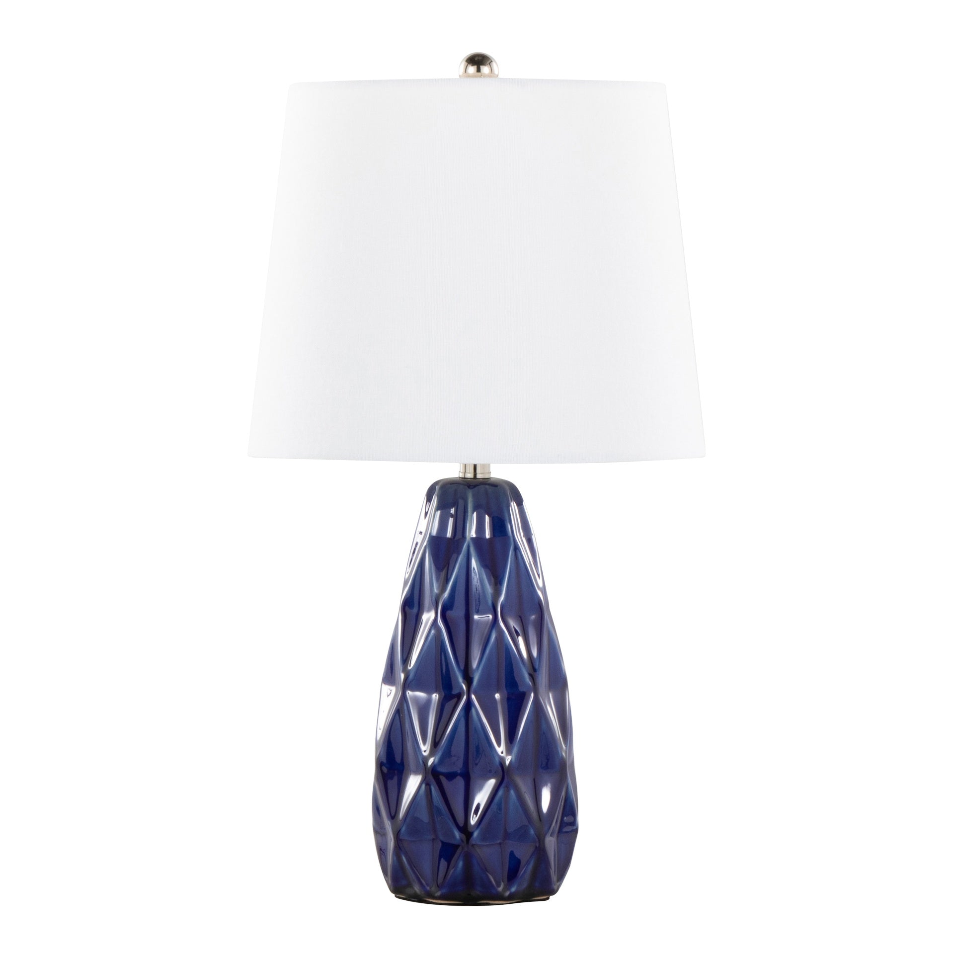 Hex 20" Contemporary Ceramic Accent Lamp in Estate Blue Ceramic, Polished Nickel and White Linen Shade from Grandview Gallery by LumiSource - Set of 2