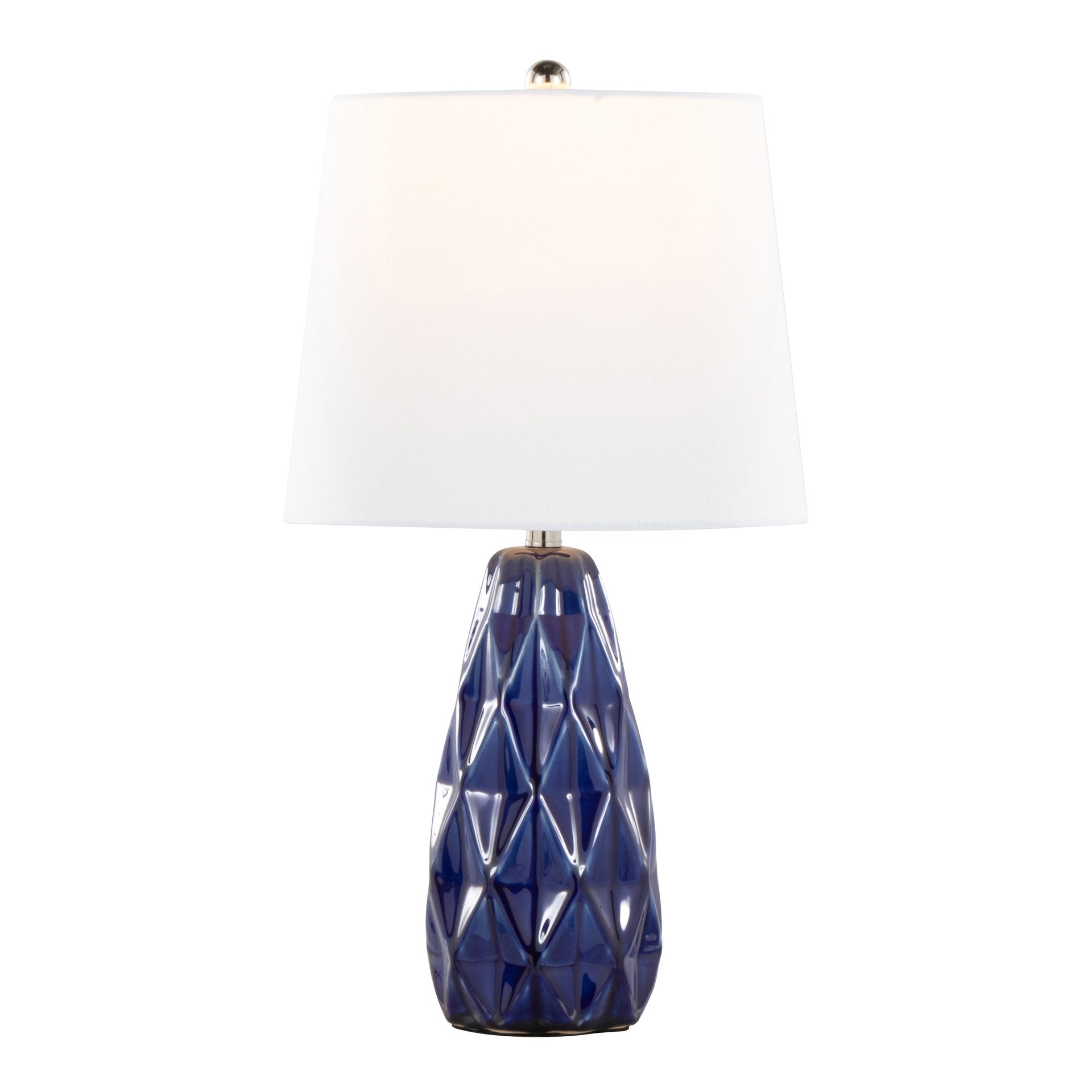 Hex 20" Contemporary Ceramic Accent Lamp in Estate Blue Ceramic, Polished Nickel and White Linen Shade from Grandview Gallery by LumiSource - Set of 2