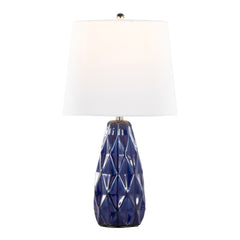 Hex 20" Contemporary Ceramic Accent Lamp in Estate Blue Ceramic, Polished Nickel and White Linen Shade from Grandview Gallery by LumiSource - Set of 2