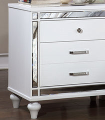 White Color 1pc Nightstand Beautiful Crocodile-Textured Bedside Table Mirror Trim Felt-lined Top Drawers Bedroom Furniture